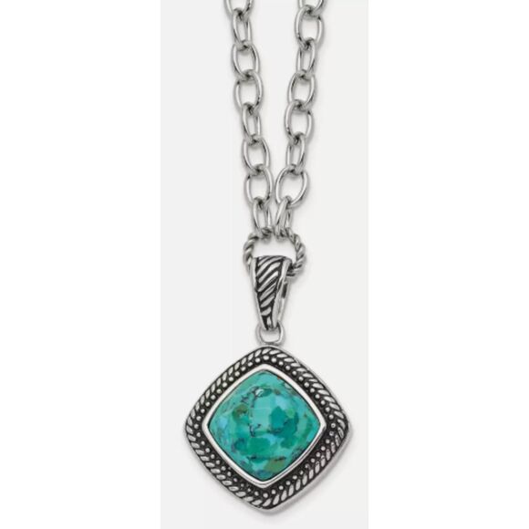 Chisel Stainless Steel Antiqued and Polished Imitation Turquoise Pendant on a 20 - Picture 1 of 4